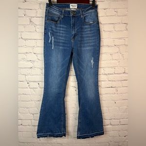 American Blue‎ Premium Denim High Rise Distressed Flare Raw Hem Blue Jeans sz 11